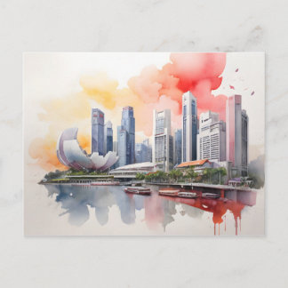 Singapur Aquarell-Kunst Postkarte
