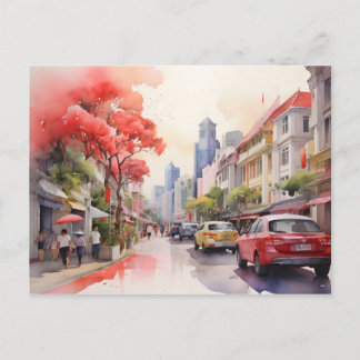 Singapur Aquarell-Kunst Postkarte