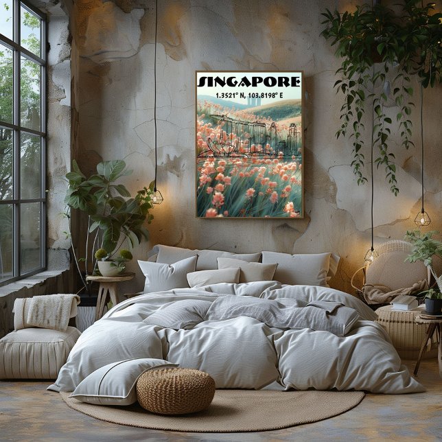 Singapur: Arte de Línea con coordenadas. Poster (Von Creator hochgeladen)