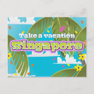 Singapur Cartoon-Reiseplakat Kunst. Postkarte