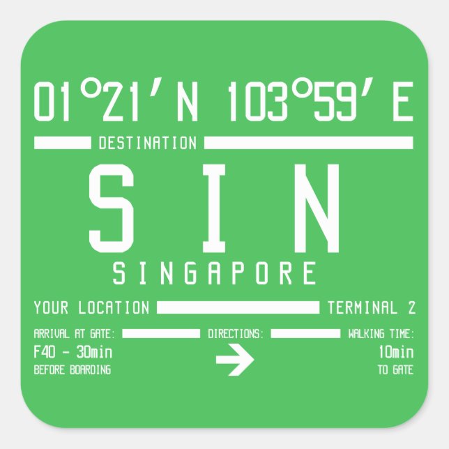 Singapur Changi International Airport Code Quadratischer Aufkleber (Vorderseite)
