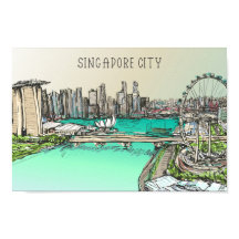 Singapur City Famous Travel Place Illustration