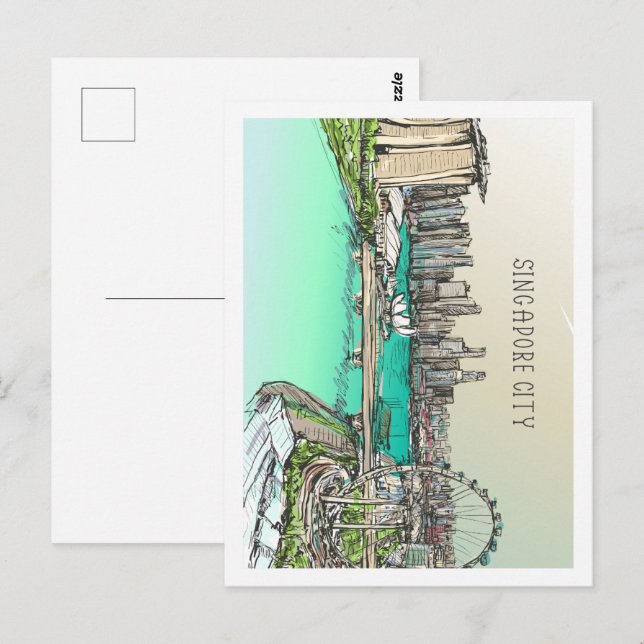 Singapur City Famous Travel Place Illustration Postkarte (Vorne/Hinten)