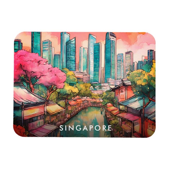 Singapur City View farbenfroh Magnet (Horizontal)
