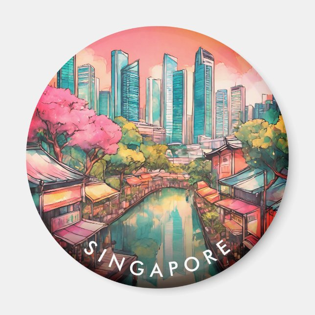 Singapur City View farbenfroh Magnet (Vorne)