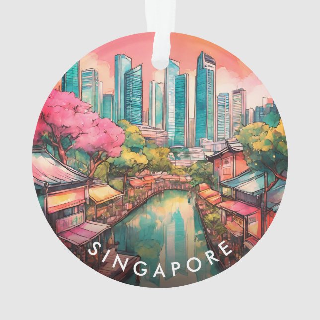 Singapur City View farbenfroh Ornament (Rückseite)