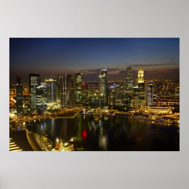 Singapur Cityscape entlang River at Night Poster (Vorne)