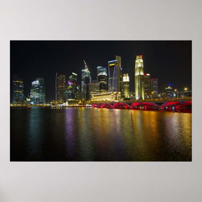 Singapur Cityscape entlang River at Night Poster (Vorne)