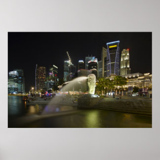 Singapur Cityscape entlang River at Night Poster
