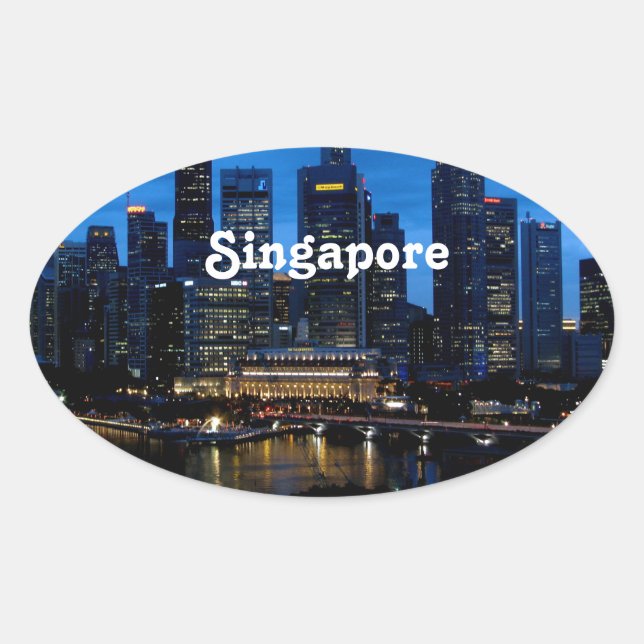 Singapur Cityscape Ovaler Aufkleber (Vorderseite)