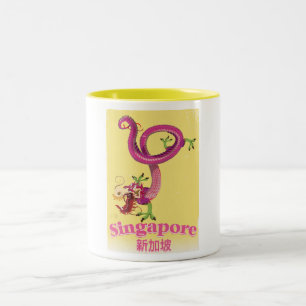 Singapur-Drache Vintage-Urlaubsposter Zweifarbige Tasse
