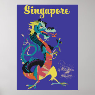 Singapur Dragon Vintage Reiseplakat Poster