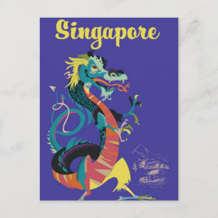 Singapur Dragon Vintage Reiseplakat Postkarte
