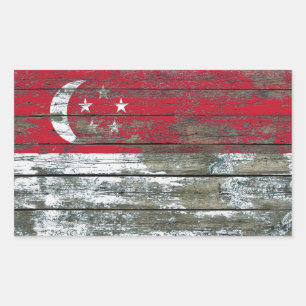 Singapur-Flagge auf rauhen Holzplanken Effekt Rechteckiger Aufkleber