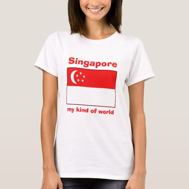 Singapur-Flagge + Karte + Text-T - Shirt (Vorderseite)