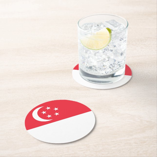 Singapur-Flagge Runder Pappuntersetzer (Vor Ort)