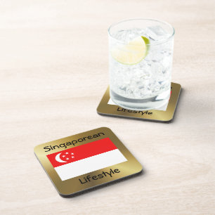 Singapur-Flagge+Text-Untersetzer Getränkeuntersetzer