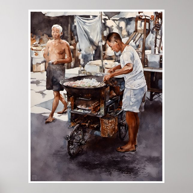 Singapur Hawker - Aquarellkunst Print Poster (Vorne)