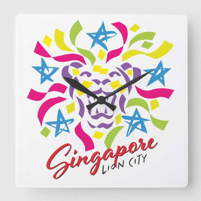 Singapur Lion City Celebration Clock Quadratische Wanduhr (Vorderseite)