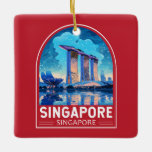 Singapur Marina Bay Night Travel Art Vintag Keramikornament<br><div class="desc">Singapur Retro Vektor Reise Design. Marina Bay ist ein gehobenes Gebiet von Wolkenkratzern,  schicken Hotels und Luxuszentren. Es ist bekannt für das mächtige Riesenrad von Singapur,  die Blume-Konservatorien und die farbenfrohen Superbäume von Gärten an der Bucht.</div>