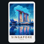 Singapur Marina Bay Night Travel Art Vintag Magnet<br><div class="desc">Singapur Retro Vektor Reise Design. Marina Bay ist ein gehobenes Gebiet von Wolkenkratzern,  schicken Hotels und Luxuszentren. Es ist bekannt für das mächtige Riesenrad von Singapur,  die Blume-Konservatorien und die farbenfrohen Superbäume von Gärten an der Bucht.</div>