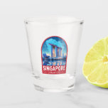 Singapur Marina Bay Night Travel Art Vintag Schnapsglas<br><div class="desc">Singapur Retro Vektor Reise Design. Marina Bay ist ein gehobenes Gebiet von Wolkenkratzern,  schicken Hotels und Luxuszentren. Es ist bekannt für das mächtige Riesenrad von Singapur,  die Blume-Konservatorien und die farbenfrohen Superbäume von Gärten an der Bucht.</div>
