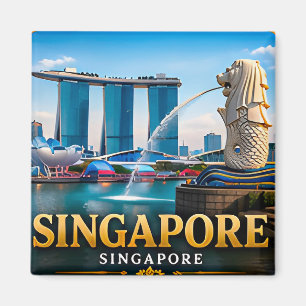 Singapur Marina Bay und ikonische Skyline Magnet