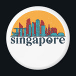 Singapur Retro City Skyline City Art Magnet<br><div class="desc">Vintages und retro City Design mit wunderschöner Skyline, touristischer Attraktion und Stadtbild. Cooler Wolkenkratzer und Gebäude Silhouette Illustrationen für Touristen und Reisende. Ideal als Souvenir, um Zuhause zu bringen, wenn Sie durch die Welt reisen. Rett die Erinnerung an deine Reise und Ferien mit Familie und Freunden. Die Hintergrundfarbe kann auf...</div>