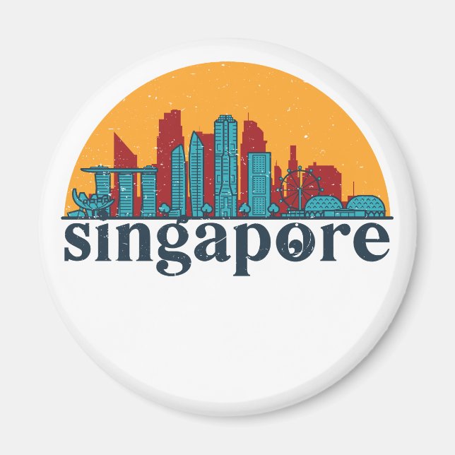 Singapur Retro City Skyline City Art Magnet (Vorne)