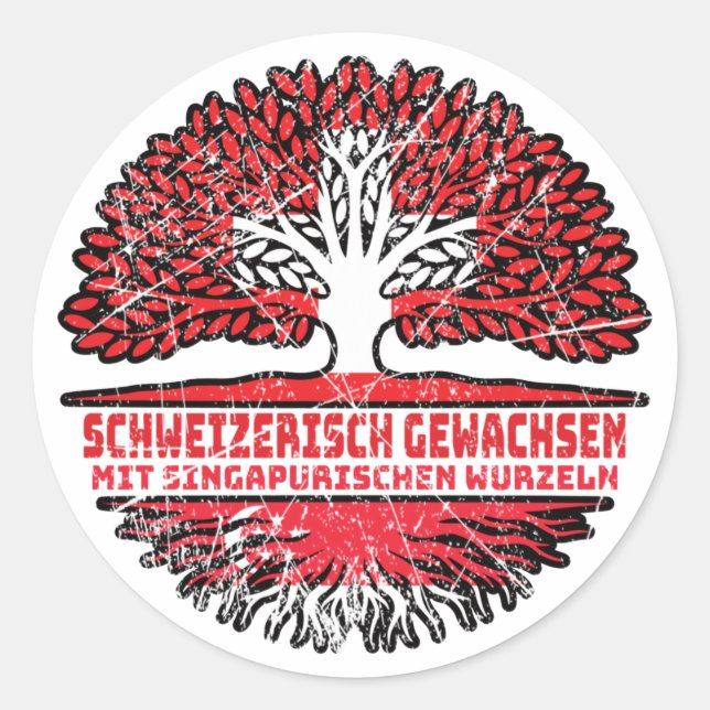 Singapur Singapurisch Schweizer Schweiz Baum Runder Aufkleber (Vorderseite)