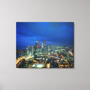Singapur Skyline bei Nacht, Singapur Leinwanddruck