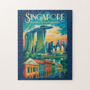 Singapur Skyline Illustration Reise Kunst Vintage