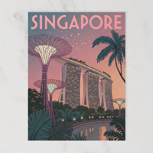 Singapur Skyline in Futuristic Retro Art Postkarte