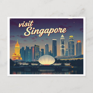 SINGAPUR-SKYLINE-KUNST VINTAGE POSTKARTE