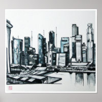 Singapur Skyline - Leinwand Art Print