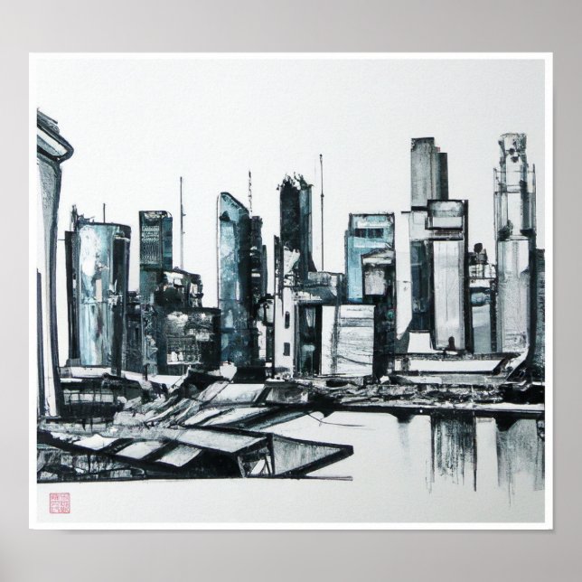 Singapur Skyline - Leinwand Art Print Poster (Vorne)