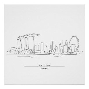 Singapur-Skyline Minimalistische Linienkunst Sta Poster