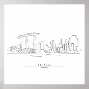 Singapur-Skyline Minimalistische Linienkunst Sta Poster