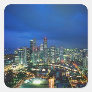 Singapur Skyline nachts, Singapur Quadratischer Aufkleber
