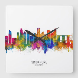 Singapur-Skyline Quadratische Wanduhr
