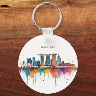Singapur Stadt Retro-Aquarell-Skyline Schlüsselanhänger