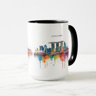 Singapur Stadt Retro-Aquarell-Skyline Tasse