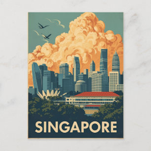 Singapur Stadt Retro-Silhouette Postkarte