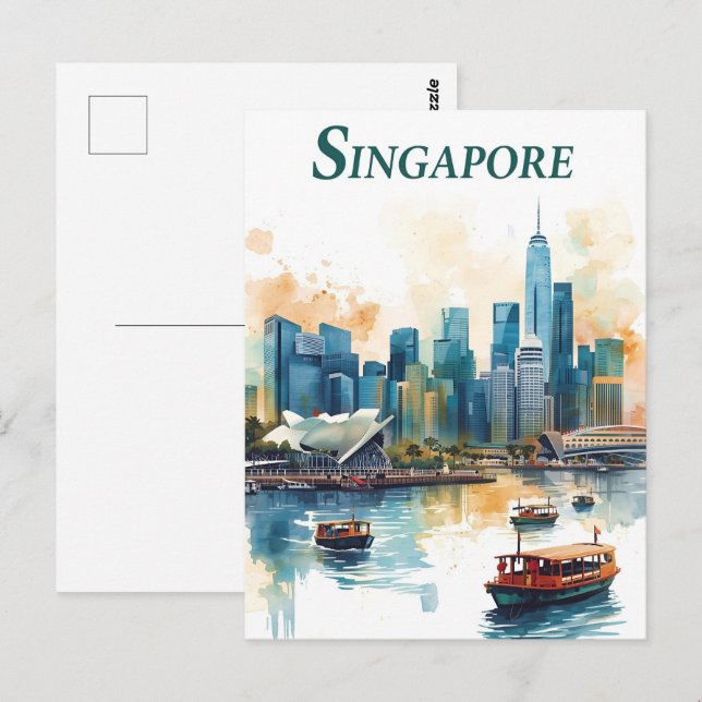 Singapur Stadt Retro Skyline Postkarten (Vorne/Hinten)