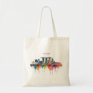 Singapur Stadt Retro-Wasserfarbe Skyline Tragetasche