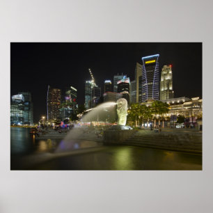 Singapur-Stadtbild entlang Fluss am Nachtplakat Poster