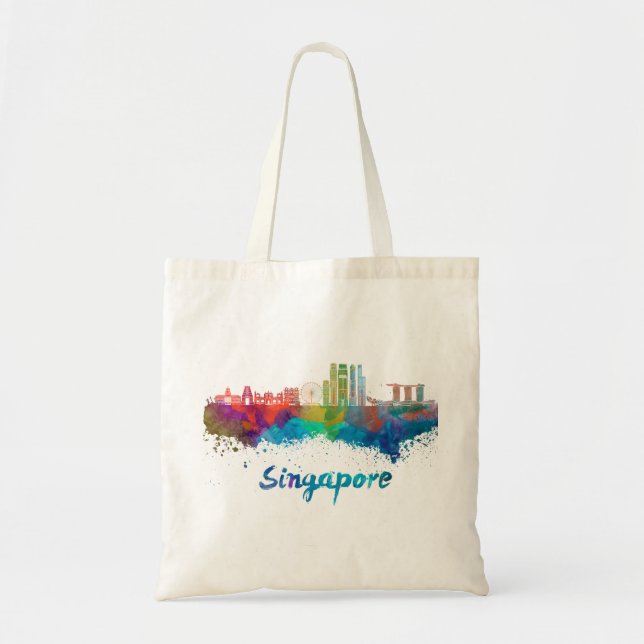 Singapur V2 Skyline in Aquarellfarben Tragetasche (Vorne)
