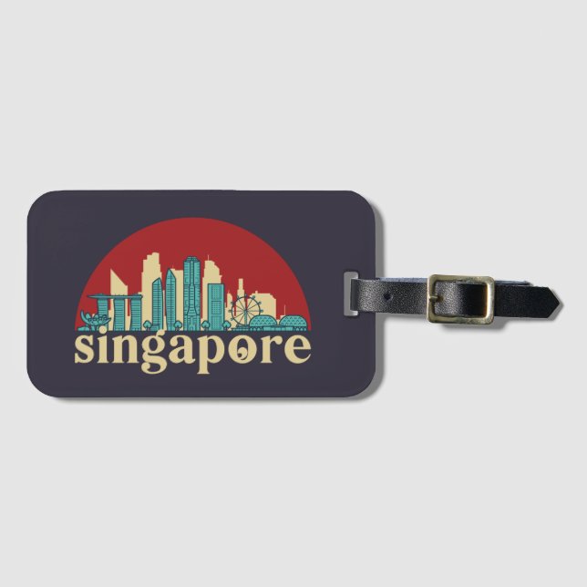 Singapur Vintag City Skyline City Art Gepäckanhänger (Vorderseite (Horizontal))