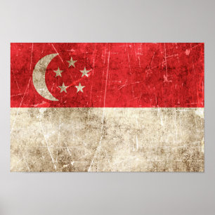 Singapur: Vintage Flagge Poster
