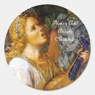 SINGCHRISTMAS ANGEL MAKING MUSIC RUNDER AUFKLEBER